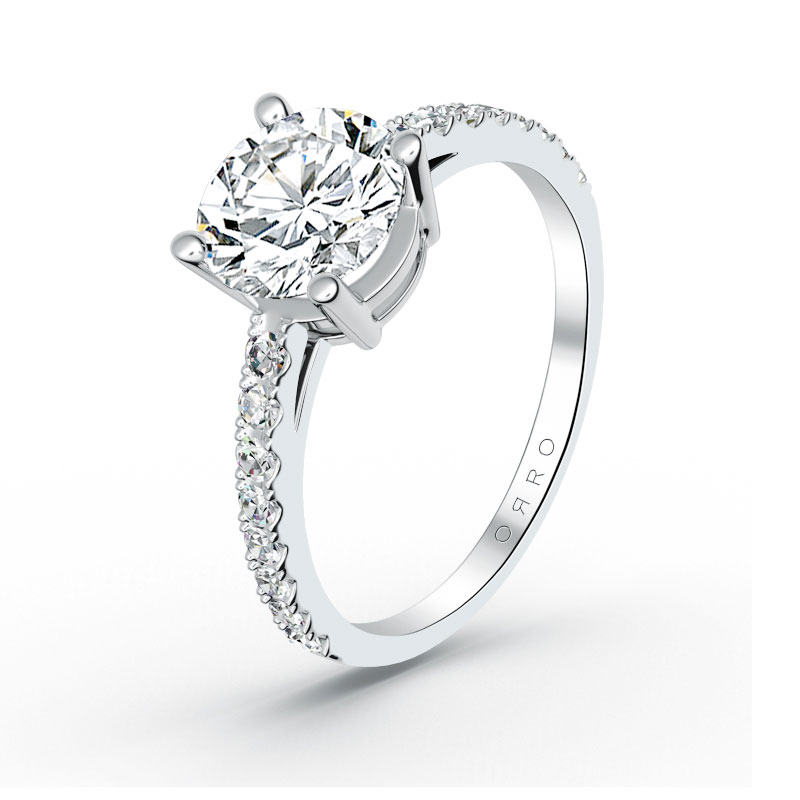 ORRO Half-Paved Round Brilliant Cut Basket-Set Ring