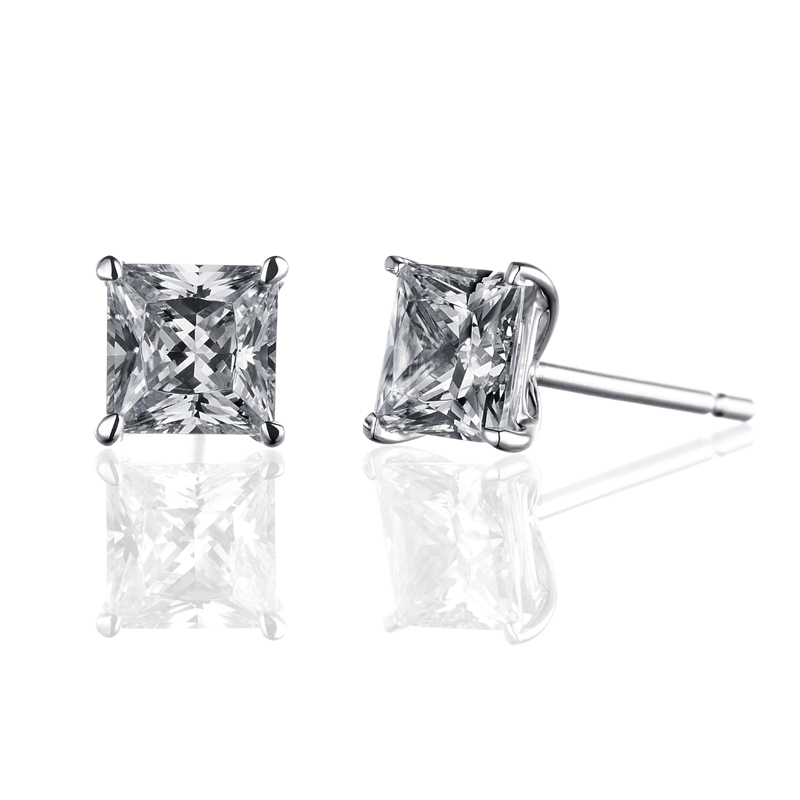 ORRO Classic Princess Solitaire Earrings (0.75ct on each side) in 18K White Gold