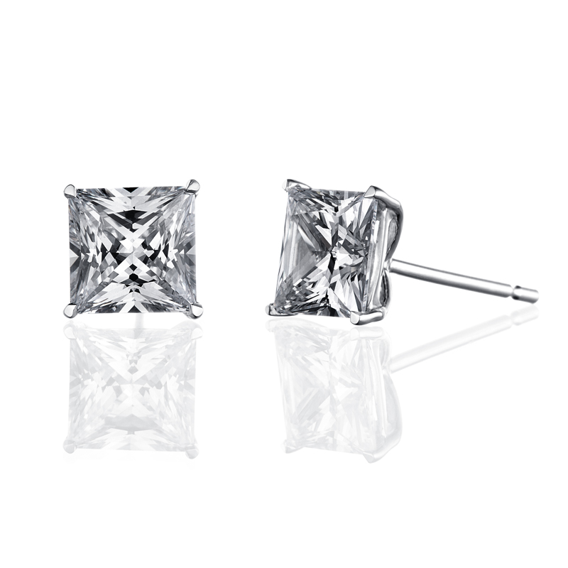 ORRO Classic Princess Solitaire Earrings (1.25ct on each side)
